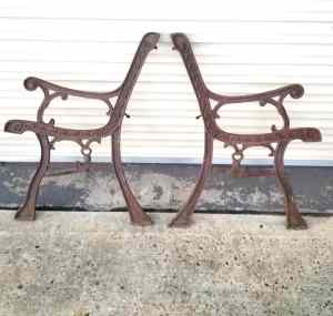 Vintage Cast Iron Bench Ends (With Support Rods)