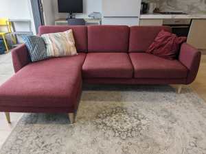 Moving out sale - 3 seater red sofa with chaise longue