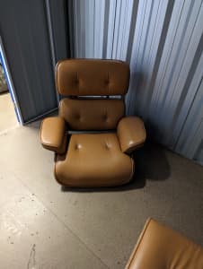 Tan leather Eames replica chair and ottoman (under offer)