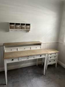 (Pending) Hamptons desk, bedside table & wall shelf