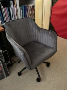 Arles Velvet Adjustable Office Chair in Grey