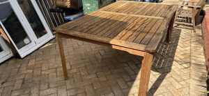 Large heavy old teak outdoor dining table