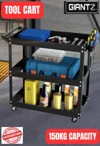 3 Tier Tool Cart 360 Rotation Trolley Toolbox Black - Limited Stock