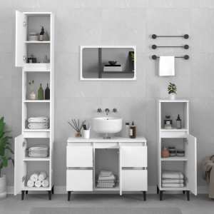 3 Piece Bathroom Furniture Set White Engineered Wood...