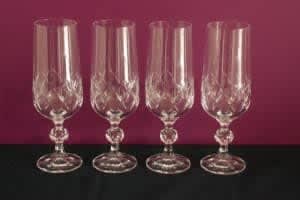 4 hand cut crystal champagne flutes, glasses. Claudia - Bohemia Crysta