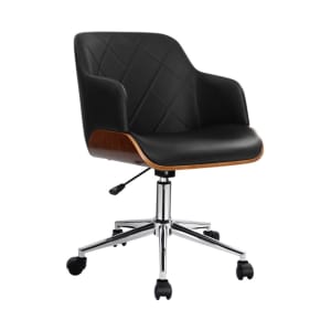 Wooden Office Chair Computer PU Leather Desk Chairs Executive Bla...