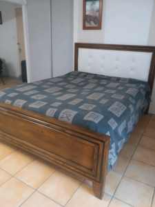Solid Q/S timber, leather bed.