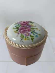 Decorative Pink Satin Trinket Box with Floral Pattern on the Lid
