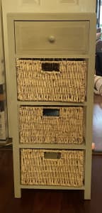 2 x light weight wood & wicker storage drawers/ basket / cabinet