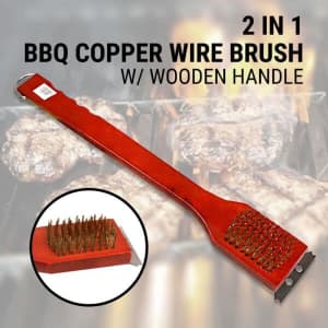 $2 for 2pcs, 2 In 1 Copper Wire BBQ Brush Scraper Grill Handle Clean