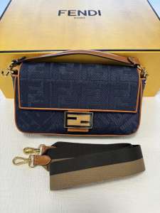 Limited Edition Fendi Baguette Dark Blue Denim Bag with FF Embroidery