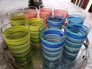 Ten Retro Glass Drinking Glasses 