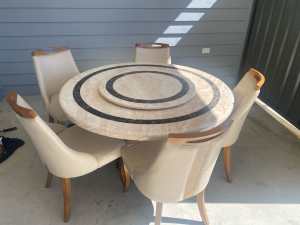 Marble stone Dining table with lazy Susan and 6 leather chairs