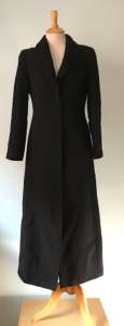 Vintage MARK H ENGLAND Ladies Sz 8 Full Length Black Wool Blend Coat