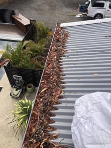 Gutter cleaning with roof maintenance report by a Roof Plumber