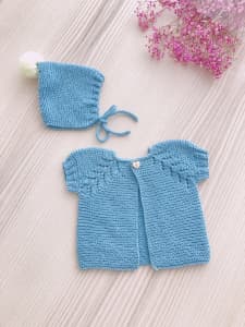 Knit Baby Cardigan & Bonnet Set Baby Shower Gift Newborn Gift