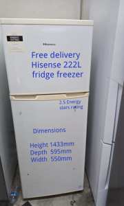 Free delivery Hisense 222L fridge freezer 2.5Energy stars Works fine