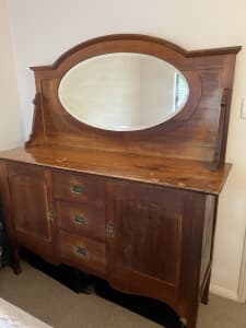 LATE 1800 SIDE BOARD BUFFET WITH OVAL BACK MIRROR