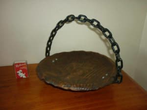 Medieval Style, Tudor Style Solid Wooden Bowl with Black Chain Handle