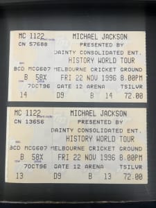 2 - Michael Jackson ‘history world tour’ 1996 concert tickets