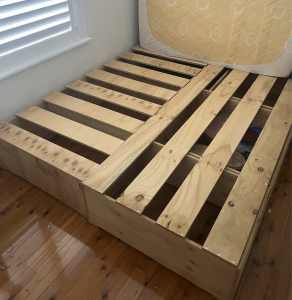 King timber bed base with 2 drawers