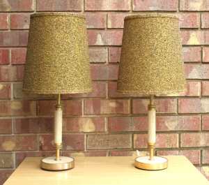 Vintage Mid Century Gold and cream Table Lamps