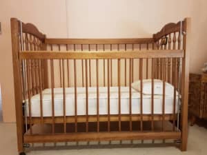 Brown Baby Cot with Mattress
