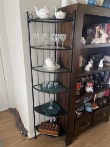 Pair of black metal and glass shelves