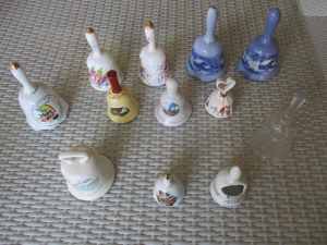 Decorative bells, plates, vintage china , souvenirs, $5 ec or 15 /$45