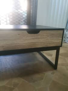 Gorgeous lift top teak look timber steel coffee table with storage
