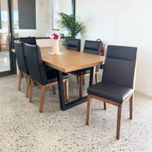 FLOOR STOCK SALE! Giorgio Wooden Dining Table 6 Leather Chairs Set