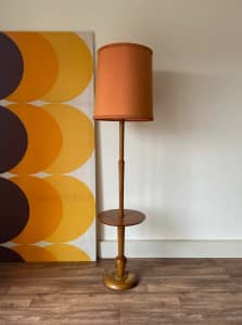 Mid Century Vintage Retro Teak Timber Floor Lamp with Side Table