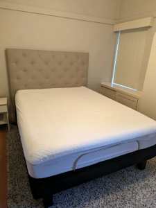 Tempur mattress with adjustable base and head board.