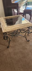 Stone & Wrought Iron Side Table