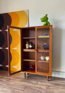 G Plan Teak Bookcase Cabinet with Adjustable Shelves and light