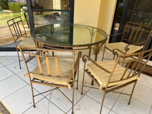 Wrought Iron Round Glass Top Dining Table
