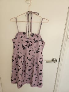 Floral Print Purple Dress with Shoulder Straps