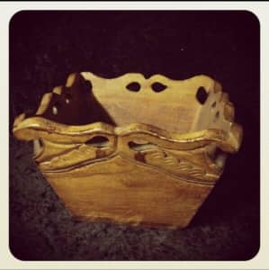 Medium Sized Vintage Carved Wooden Bowl - Natural Wood