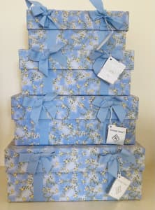 Set of fabric covered storage boxes