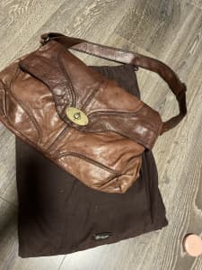 Genuine lamb skin leather crossbody bag - brown 