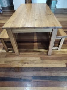 Oak table and benches 