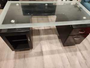 Stylish & Sturdy modern glass top home office study desk black timber!