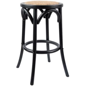 Round Bar Stools Dining Stool Chair Solid Birch Timber Rattan Seat