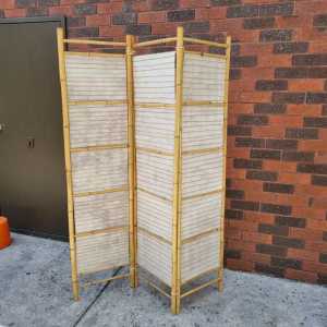 Burnt Bamboo Soji Folding Screen Room Divider 3 Panel Rice Paper