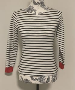 Black & White Stripe 3/4 Length Sleeve Woman's Top - Size M (AUS 10)