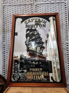 Vintage large Captain Norton finest Caribbean Rum wall mirror bar pub