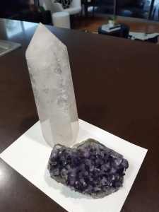 Large Amethyst cluster & tall quartz tower crystals