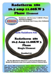 Radatherm  280  16.5 amp 11.88KW 3 Phase Kiln Element