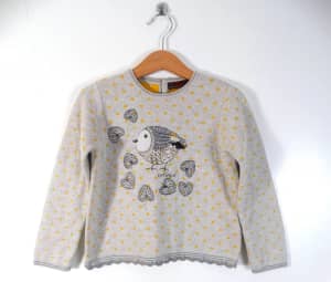 Catimini Designer Girls Grey Mustard Knitted Winter Jumper Age 3-4