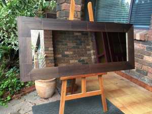 Rustic Wall Mirror Chunky Walnut Stained Wood Frame 137cm x 58cm